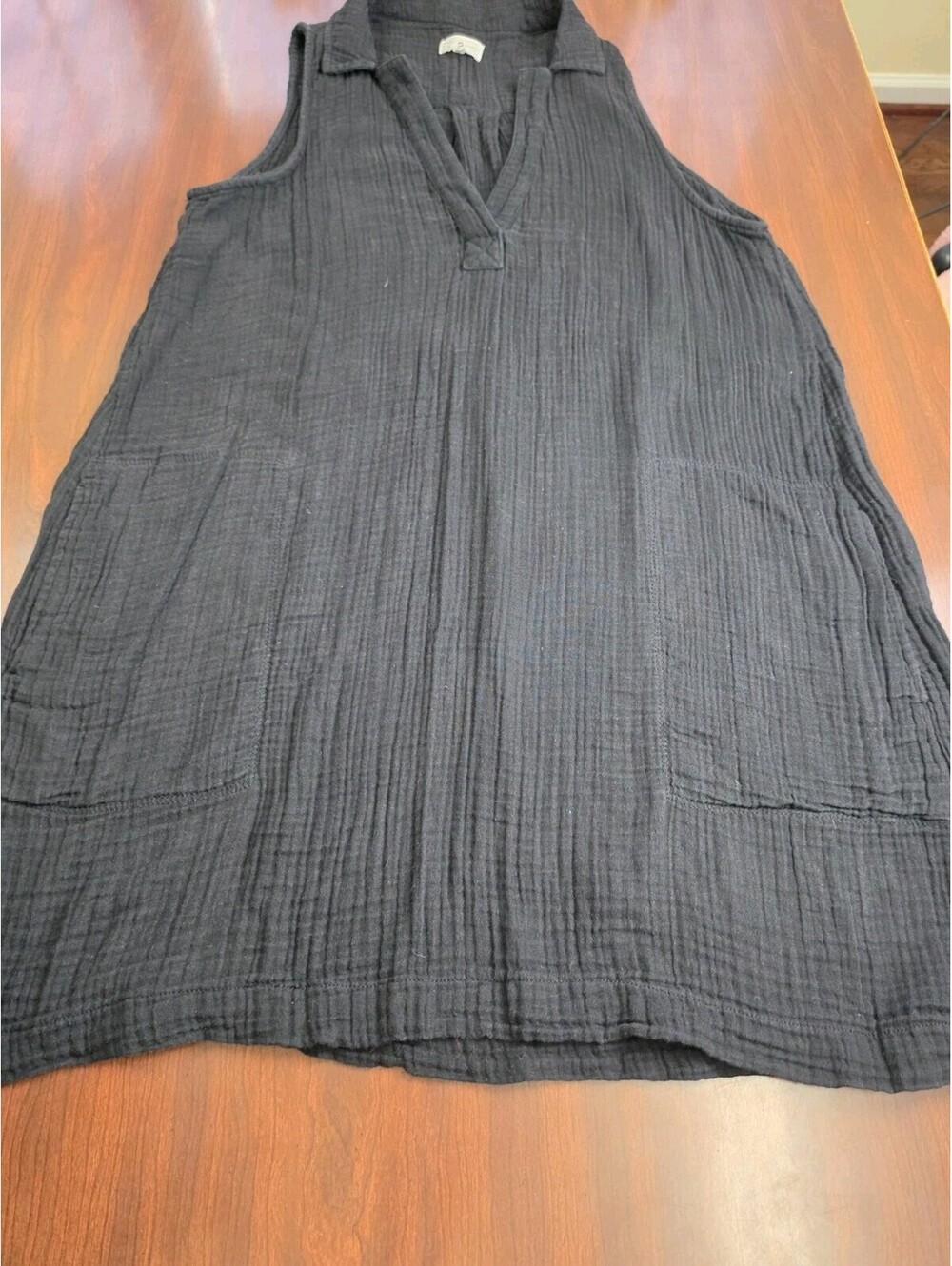 Lou & Grey Black Double Gauze Tunic Dress Large Pocket Sleeveless Casual Chic